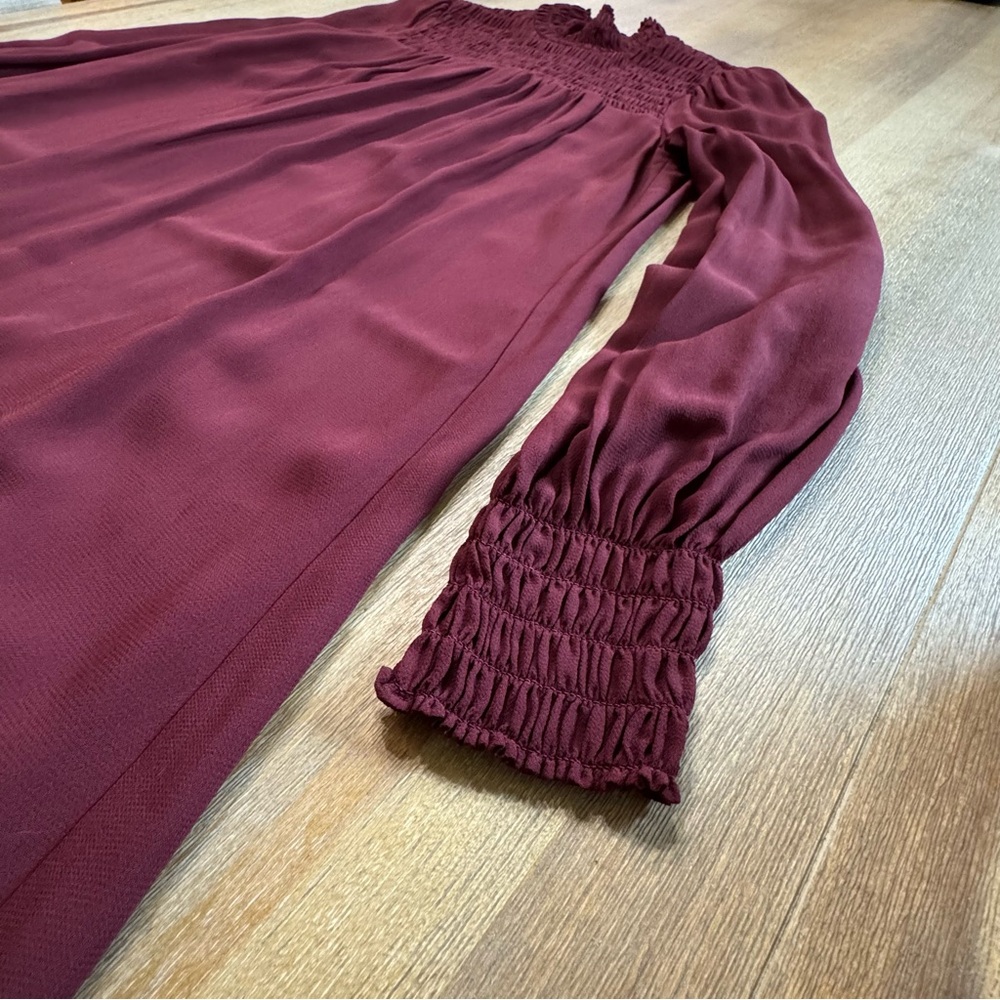 Reformation Dress Long Sleeve Mock Neck Pleated Shift Burgundy XS - Picture 9 of 16